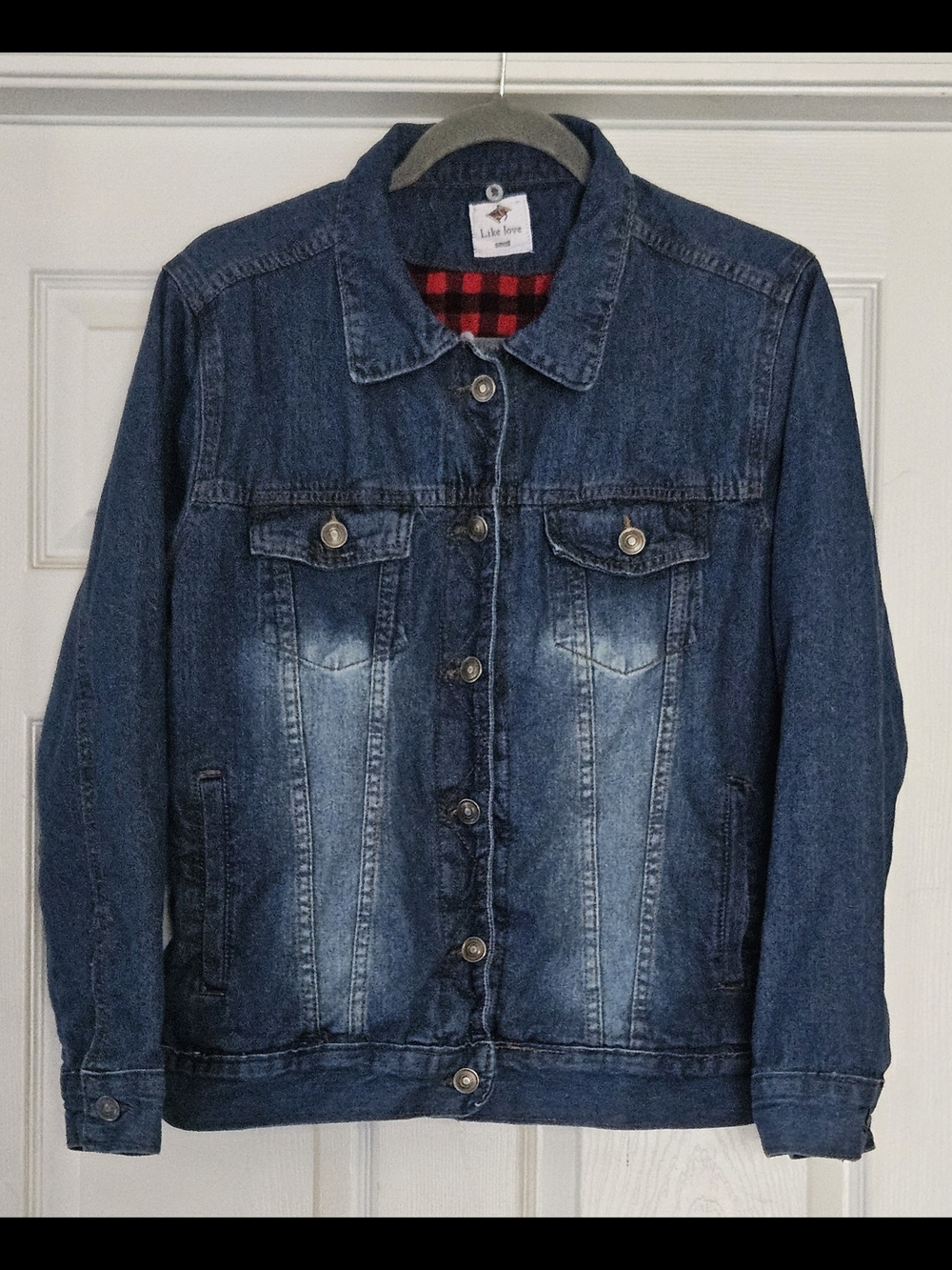 LIKE LOVE Women's Blue Denim Flannel Lined Button Down Jacket Sz SMALL Pre-Owned